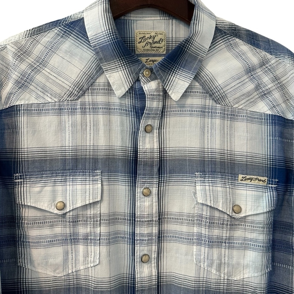 Lucky Brand Blue and White Plaid Casual Button Down Shirt
